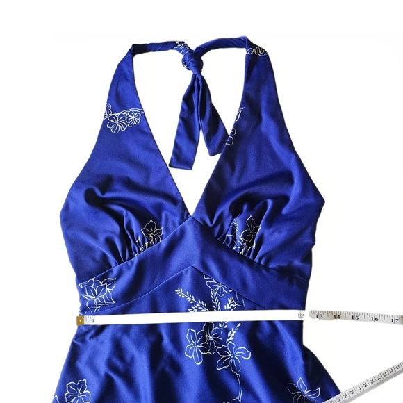 Nani Of Hawaii Vintage Elegant Blue and Cream Floral Maxi Halter Dress - Picture 11 of 15